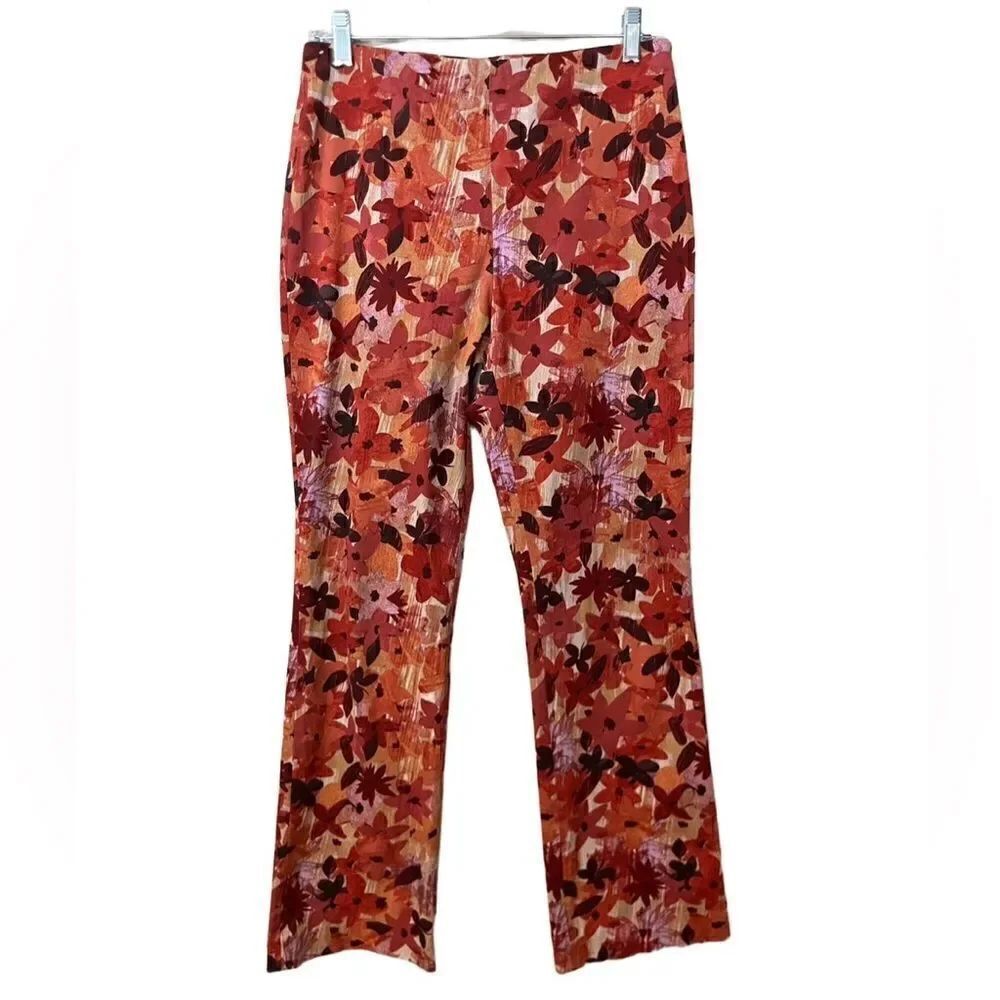 SIGRID OLSEN Floral Wide Leg Pants Size Zip Red Orange Women’s Size 6